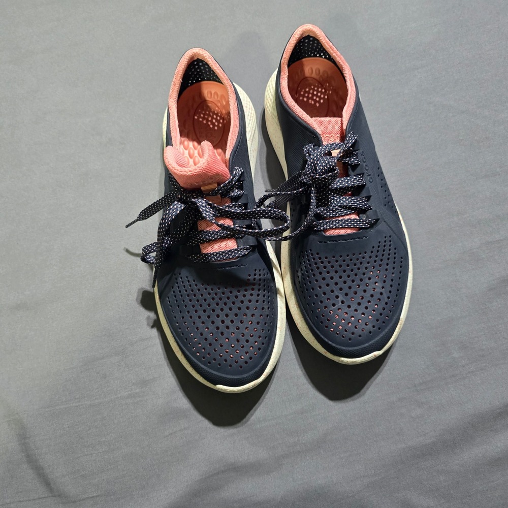 Crocs LiteRide Pacer Sneakers Womens 10 Navy Blue Melon Speckled Sole Shoe